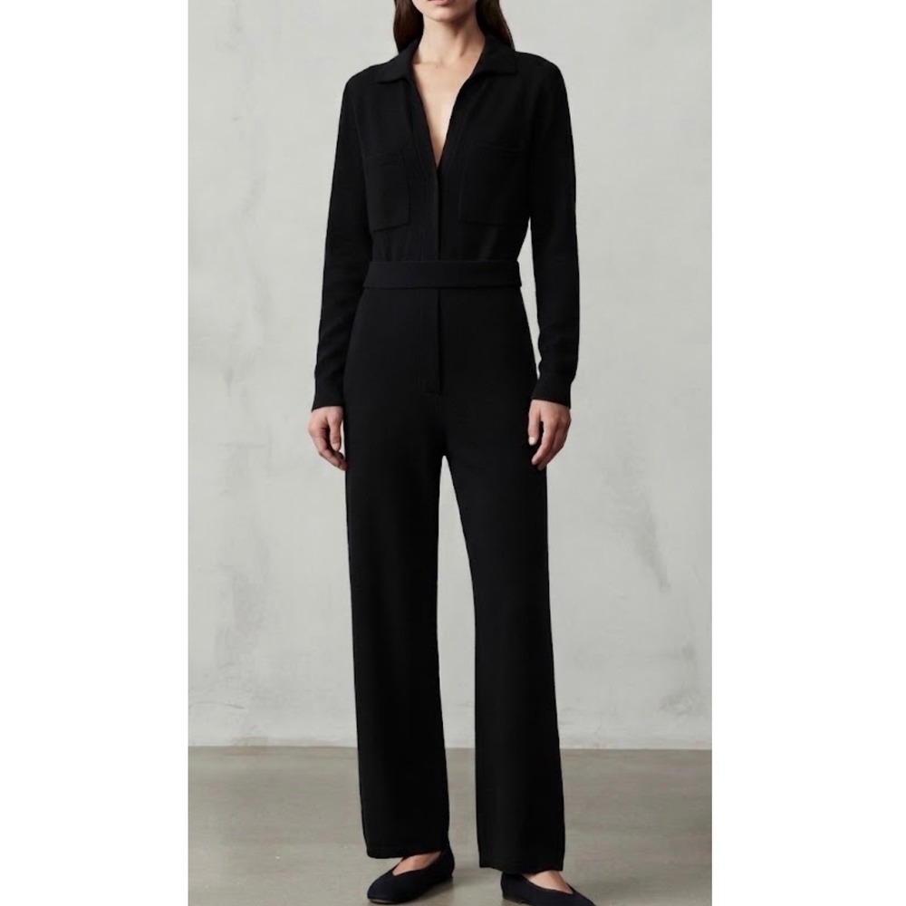 NakedCashmere Black Organic Cotton Cashmere Utility Jumpsuit L NWOT - Picture 1 of 6